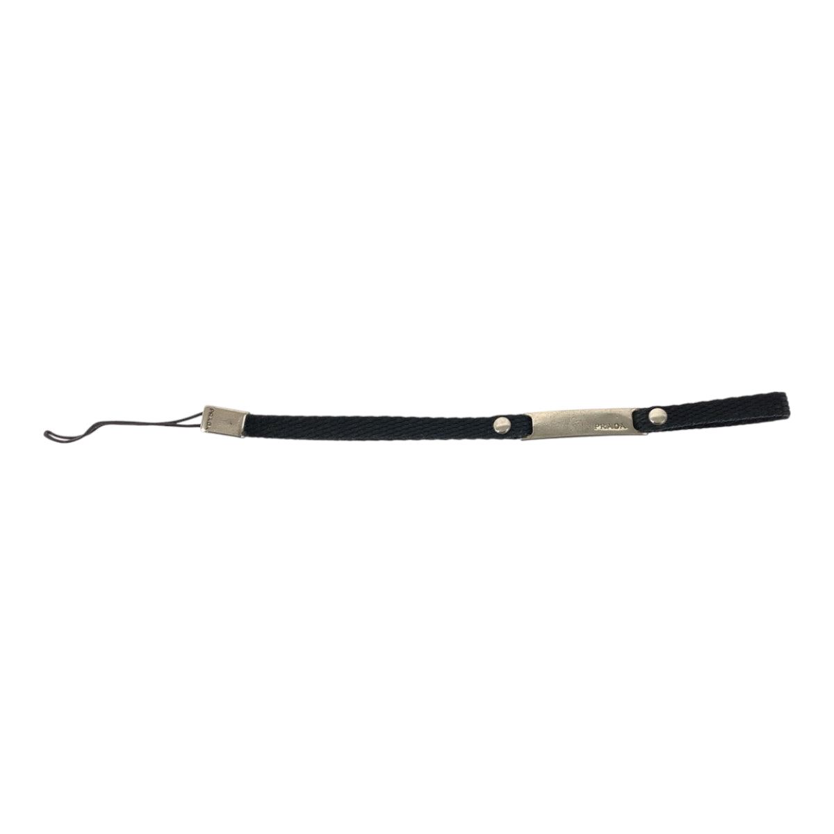 22168
PRADA Logo Black Silver Hardware Nylon Keychain Strap Unisex Women's AB1