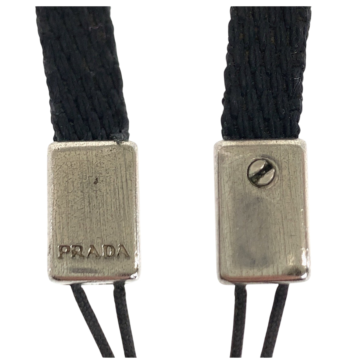 22168
PRADA Logo Black Silver Hardware Nylon Keychain Strap Unisex Women's AB1