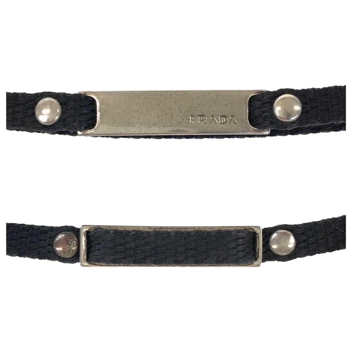 22168
PRADA Logo Black Silver Hardware Nylon Keychain Strap Unisex Women's AB1