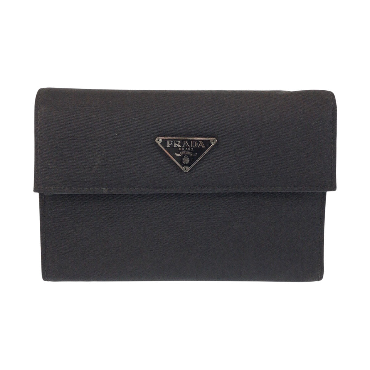 22173
PRADA Tessuto Triangle Logo Plate Black Silver Hardware Nylon / Leather 73 Bi-fold Wallet Compact Wallet Women's AB