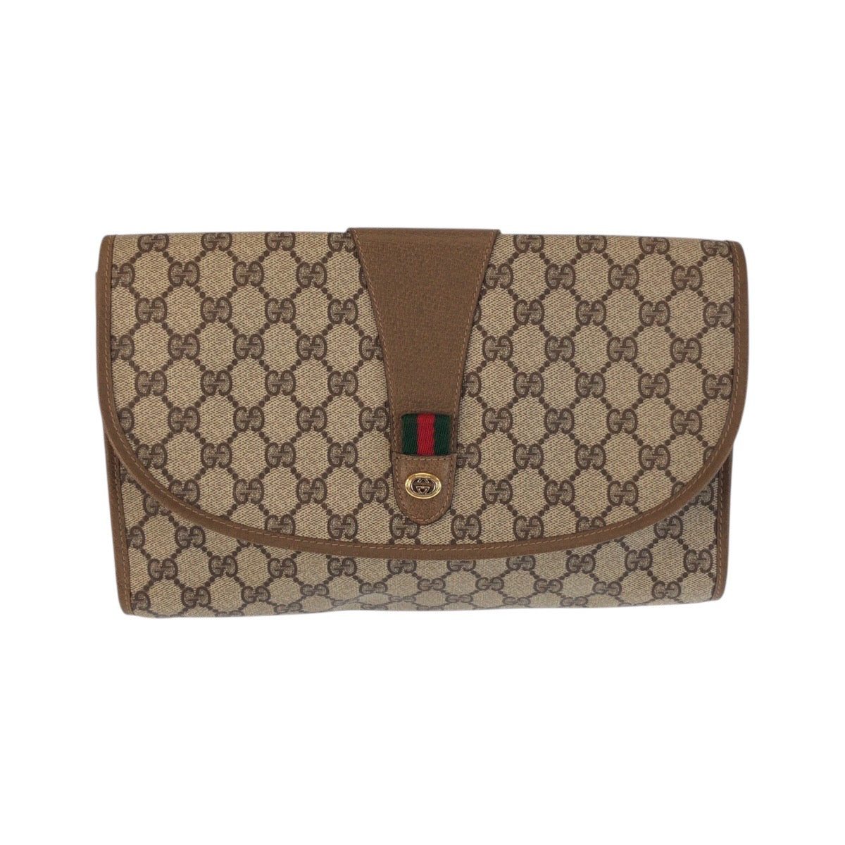 22174
GUCCI Vintage Sherry Line Old Gucci Beige Brown Gold Hardware PVC / Leather 89 01 031 Clutch Bag Second Bag Men's ABP23