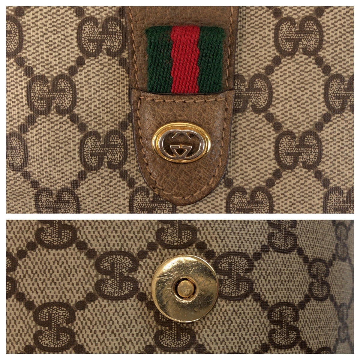 22174
GUCCI Vintage Sherry Line Old Gucci Beige Brown Gold Hardware PVC / Leather 89 01 031 Clutch Bag Second Bag Men's ABP23