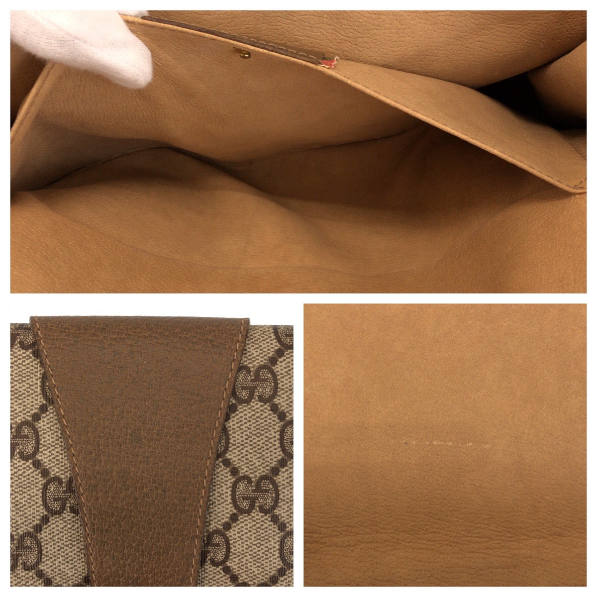 22174
GUCCI Vintage Sherry Line Old Gucci Beige Brown Gold Hardware PVC / Leather 89 01 031 Clutch Bag Second Bag Men's ABP23