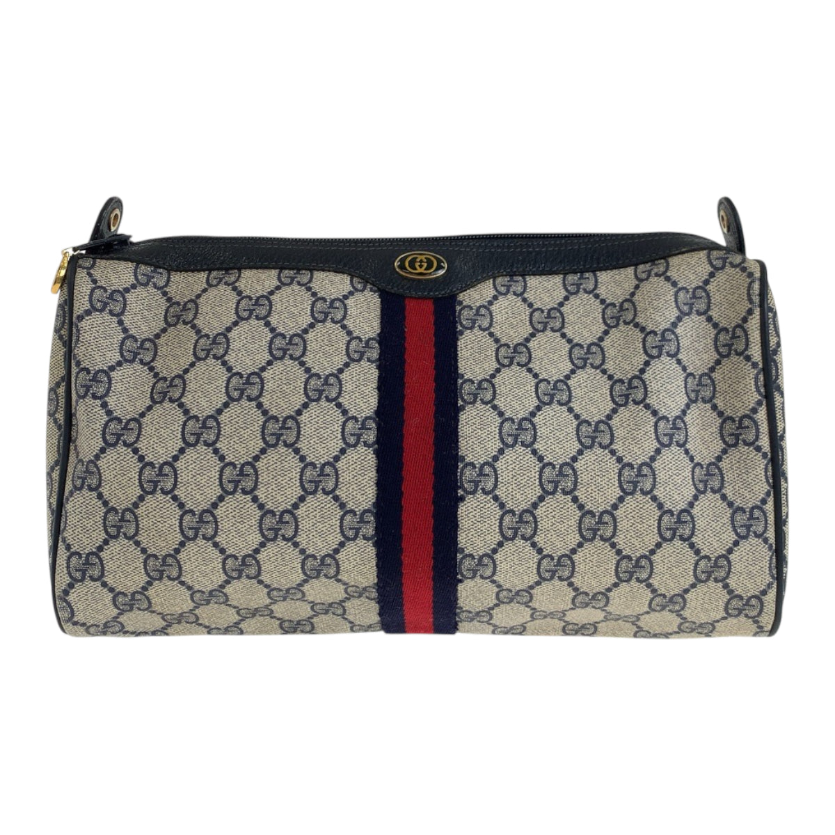 22176
GUCCI Vintage Sherry Line Gray Navy Gold Hardware GG Supreme Canvas 41 02 017 Clutch Bag Second Bag Men's AB15