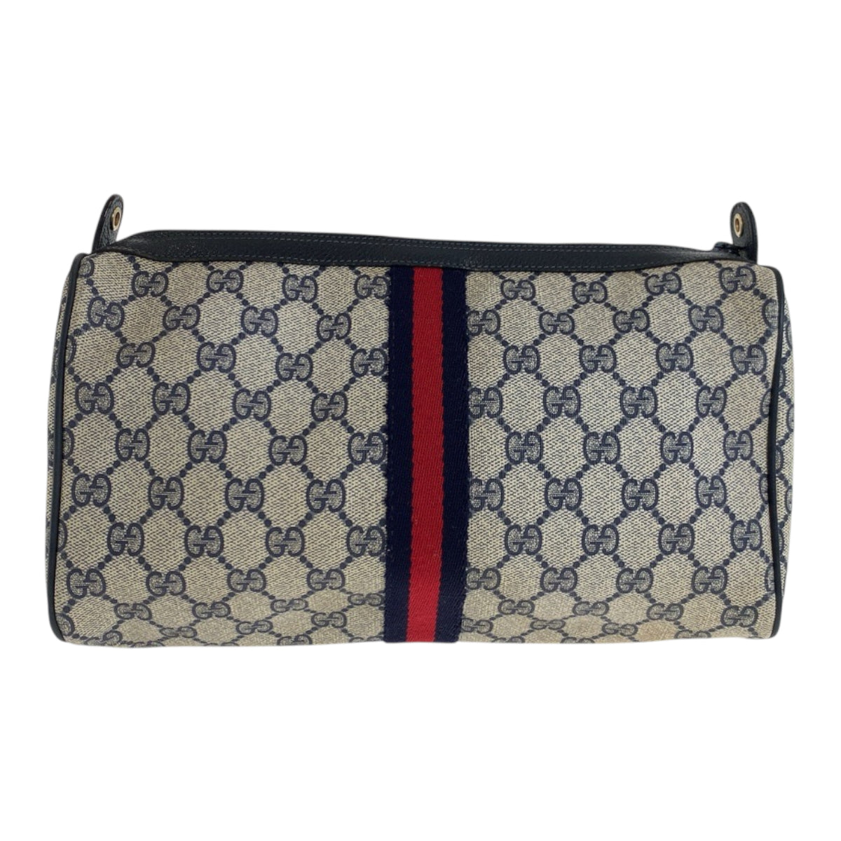 22176
GUCCI Vintage Sherry Line Gray Navy Gold Hardware GG Supreme Canvas 41 02 017 Clutch Bag Second Bag Men's AB15