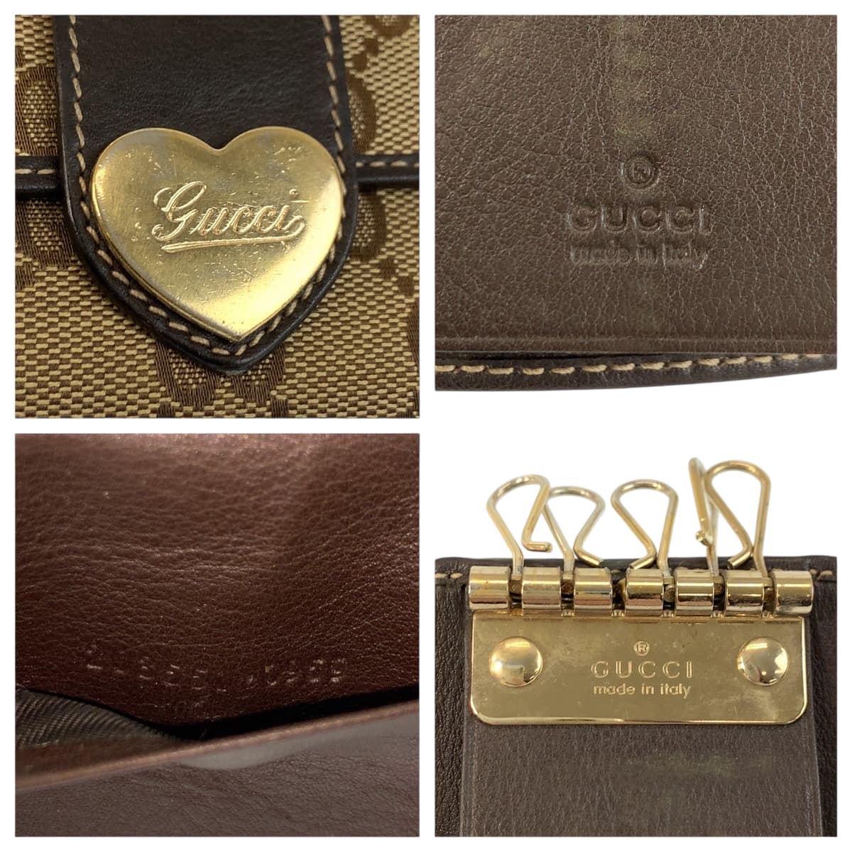 22181
GUCCI Beige Brown Gold Hardware GG Canvas / Leather 203551 Key Case 6 Hooks Women's B2