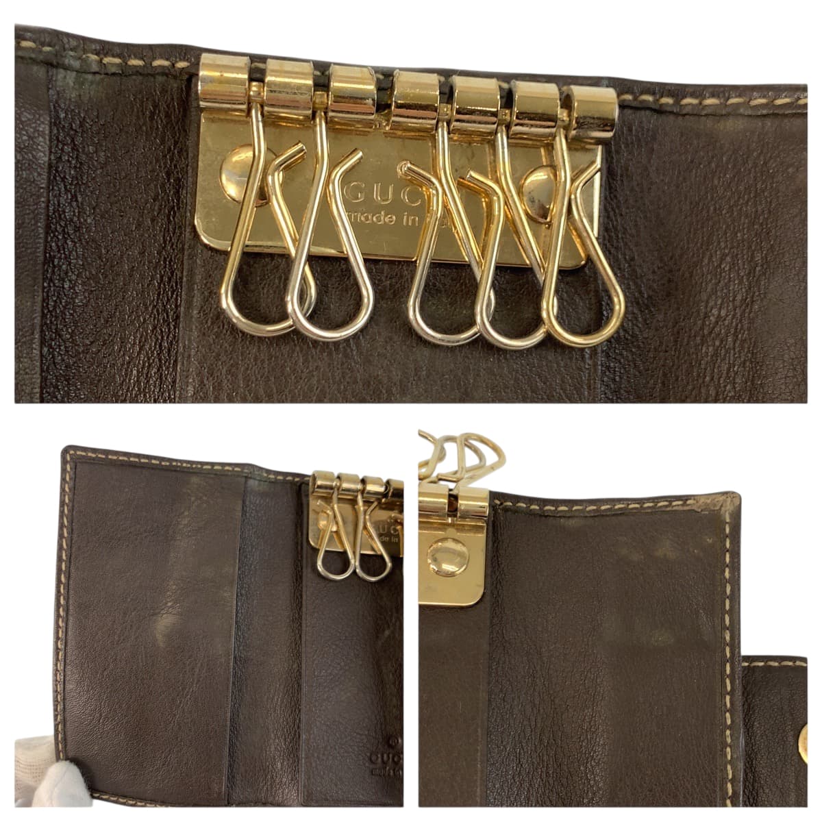 22181
GUCCI Beige Brown Gold Hardware GG Canvas / Leather 203551 Key Case 6 Hooks Women's B2