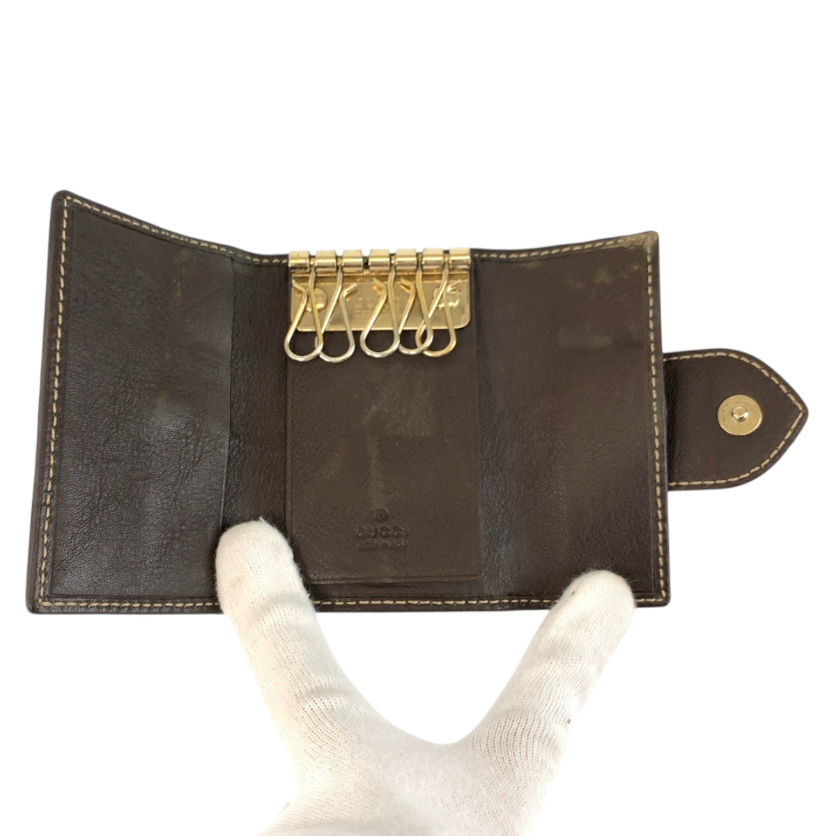 22181
GUCCI Beige Brown Gold Hardware GG Canvas / Leather 203551 Key Case 6 Hooks Women's B2