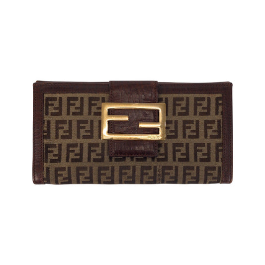 22184
FENDI フェンディ ズッカ ブラウン ベージュ ゴールド金具 レザー / キャンバス 89179 長財布 ロングウォレット レディース AB5