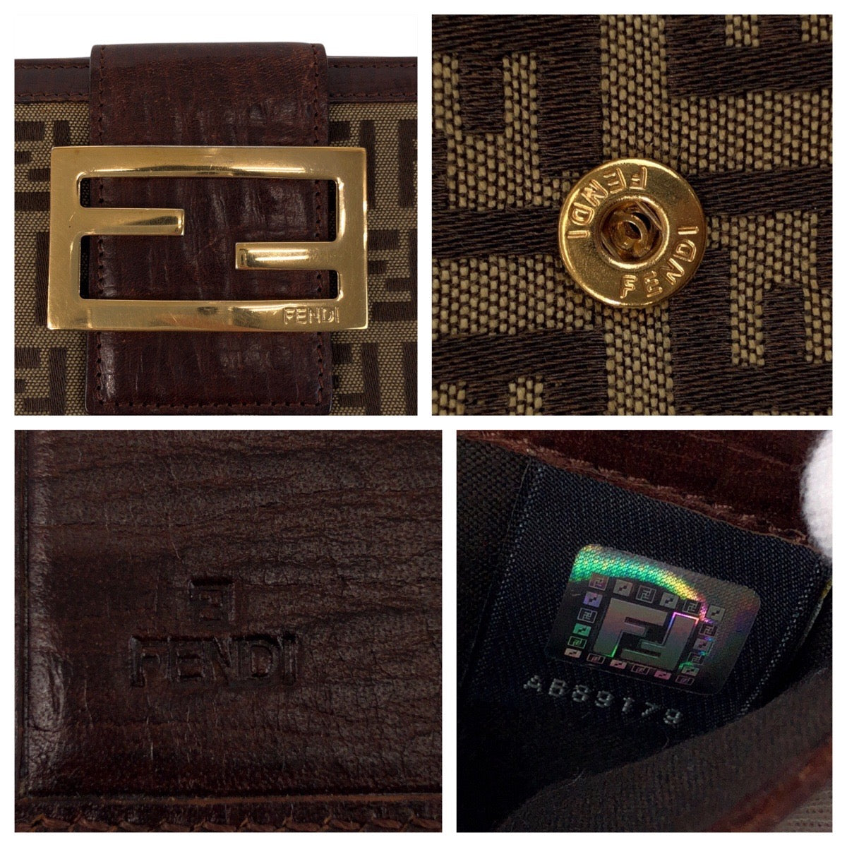 22184
FENDI フェンディ ズッカ ブラウン ベージュ ゴールド金具 レザー / キャンバス 89179 長財布 ロングウォレット レディース AB5