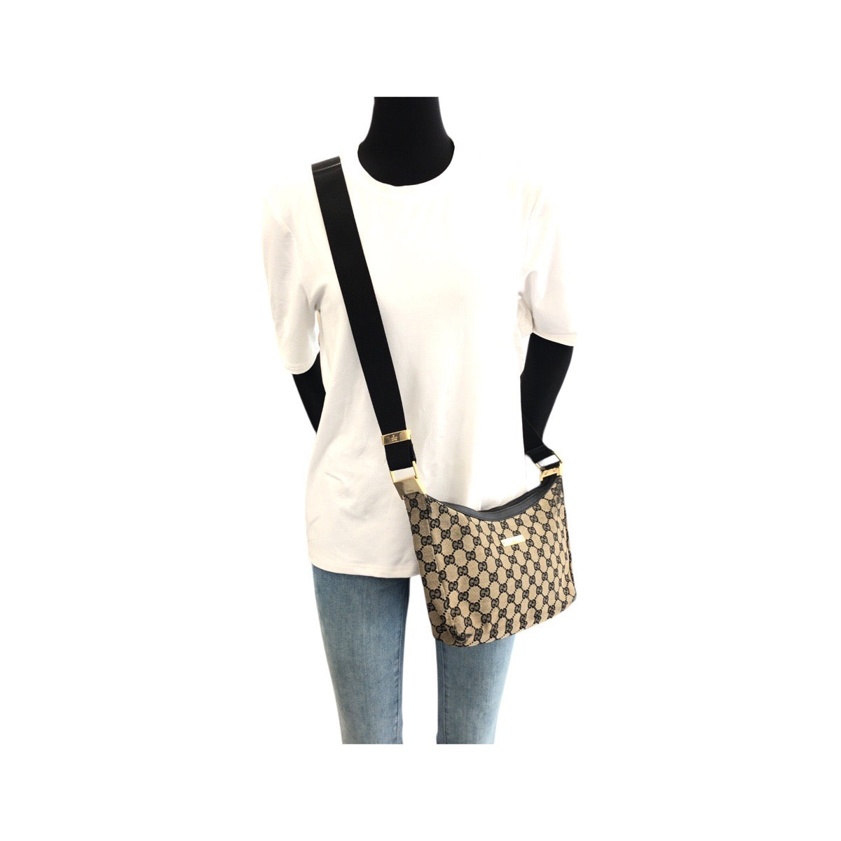 22186
GUCCI グッチ ベージュ ブラック ゴールド金具 GGキャンバス / レザー 019 0433 ショルダーバッグ ポシェット レディース B6