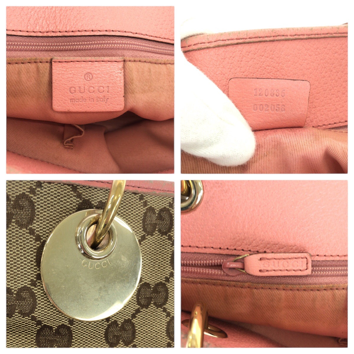 22187
GUCCI グッチ ブラウン ベージュ ピンク GGキャンバス / レザー 120836 トートバッグ ショルダーバッグ レディース AB10