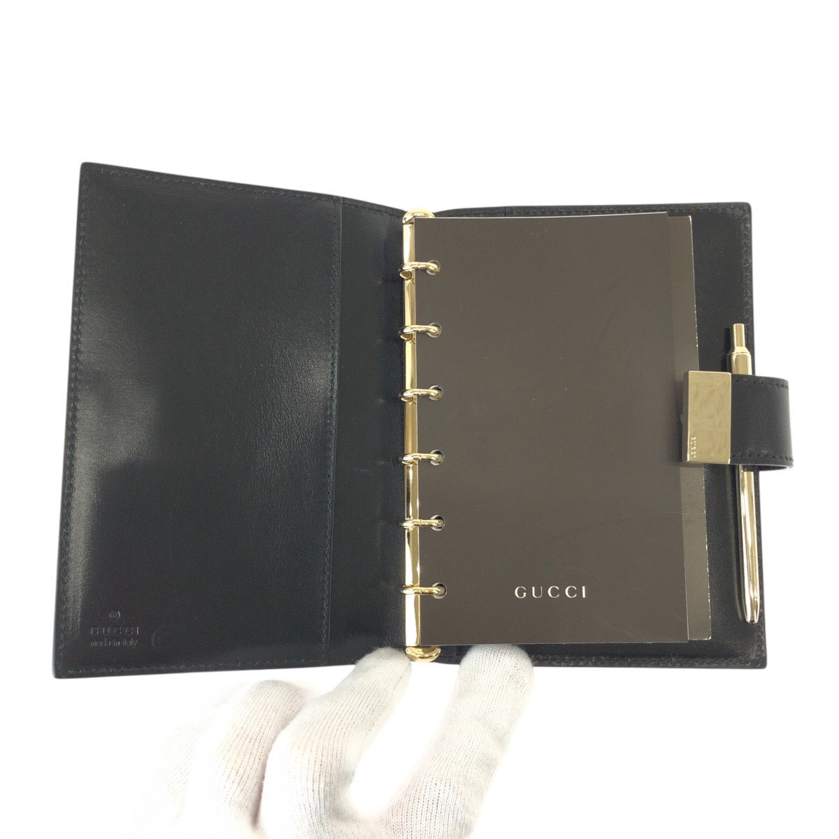 22190
GUCCI Black Silver Hardware Leather 031 0416 1066 Agenda Cover Men's ABP7