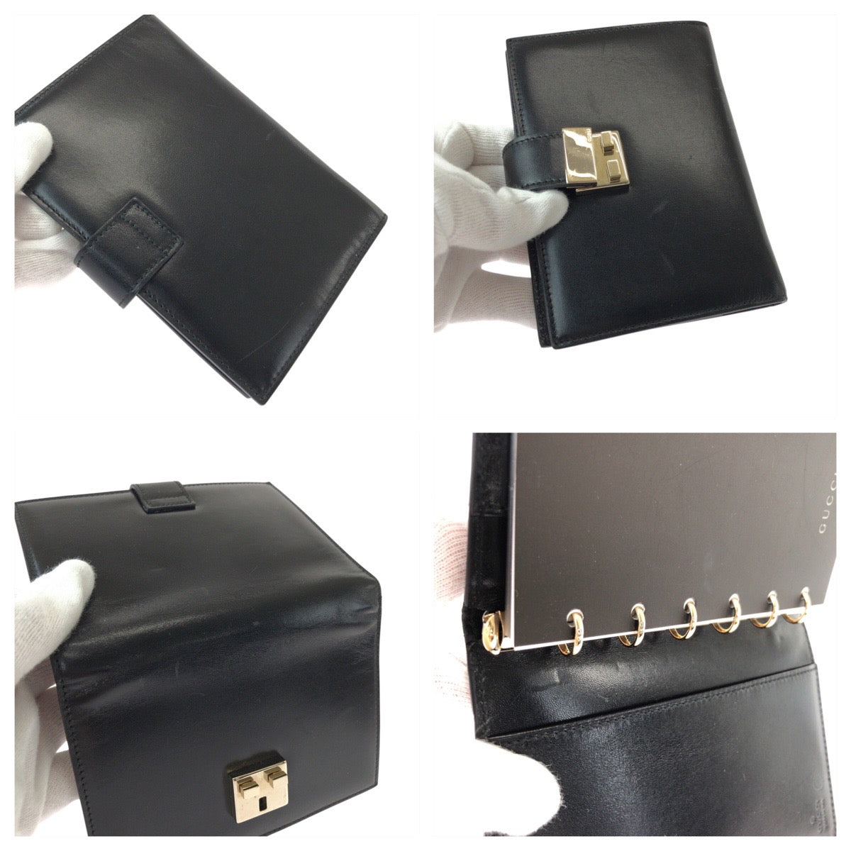 22190
GUCCI Black Silver Hardware Leather 031 0416 1066 Agenda Cover Men's ABP7