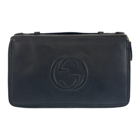 22195
GUCCI グッチ ソーホー ブラック 黒 ゴールド金具 レザー 306118 長財布 オーガナイザー トラベルドキュメントケース メンズ AB