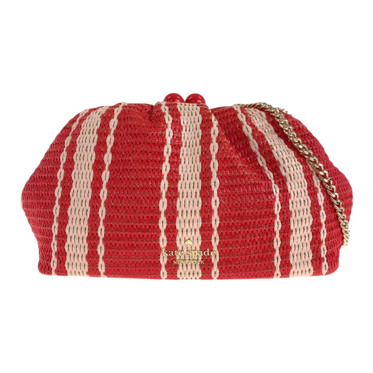 22200
Kate Spade Scrunched Beach Chair Stripe Straw Convertible Red Pink Gold Hardware Straw KB584S1008 Chain Shoulder Bag Pochette Ladies A10
