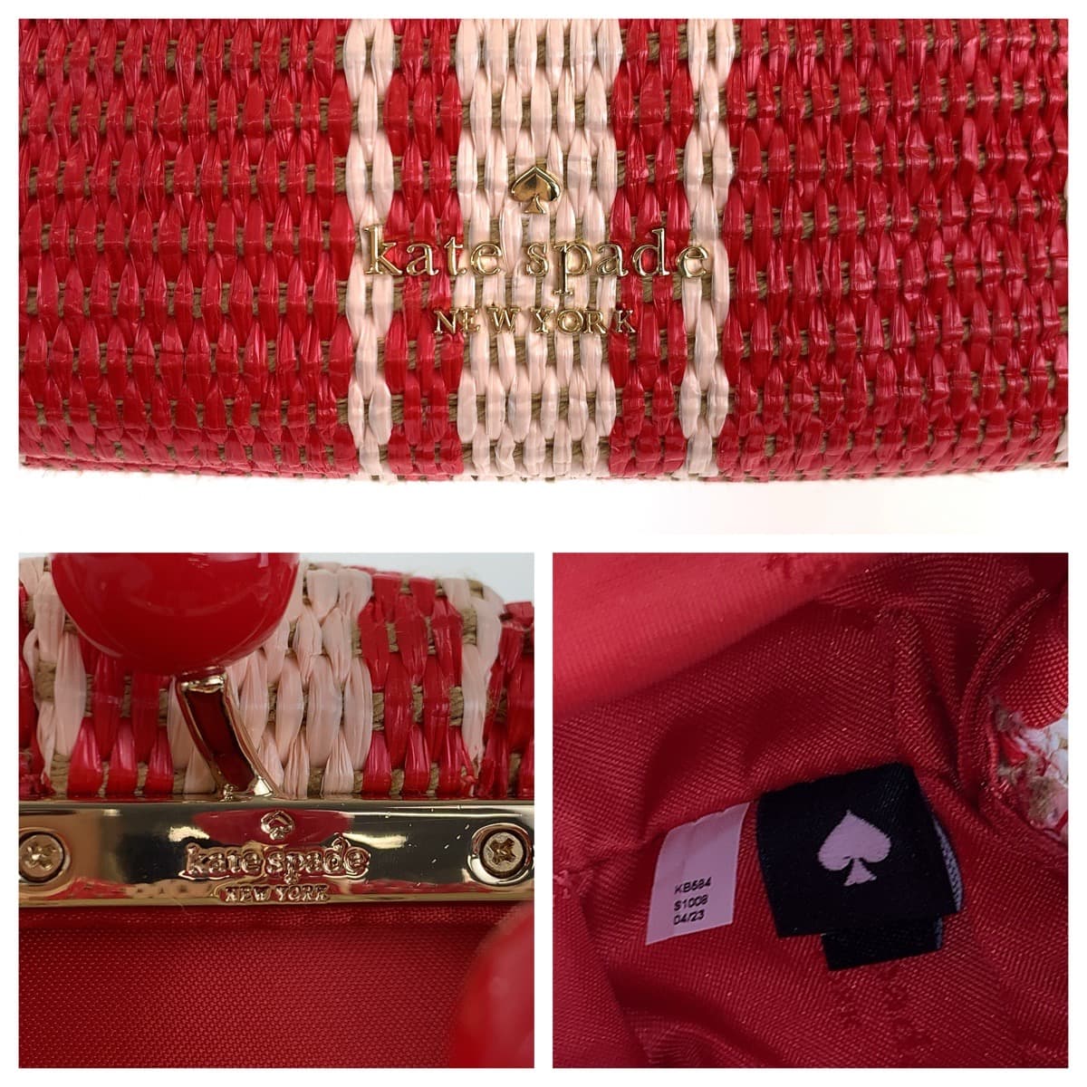 22200
Kate Spade Scrunched Beach Chair Stripe Straw Convertible Red Pink Gold Hardware Straw KB584S1008 Chain Shoulder Bag Pochette Ladies A10