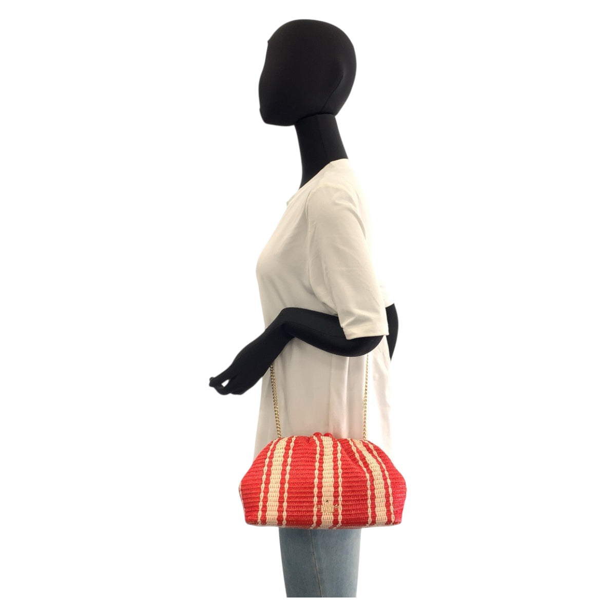 22200
Kate Spade Scrunched Beach Chair Stripe Straw Convertible Red Pink Gold Hardware Straw KB584S1008 Chain Shoulder Bag Pochette Ladies A10