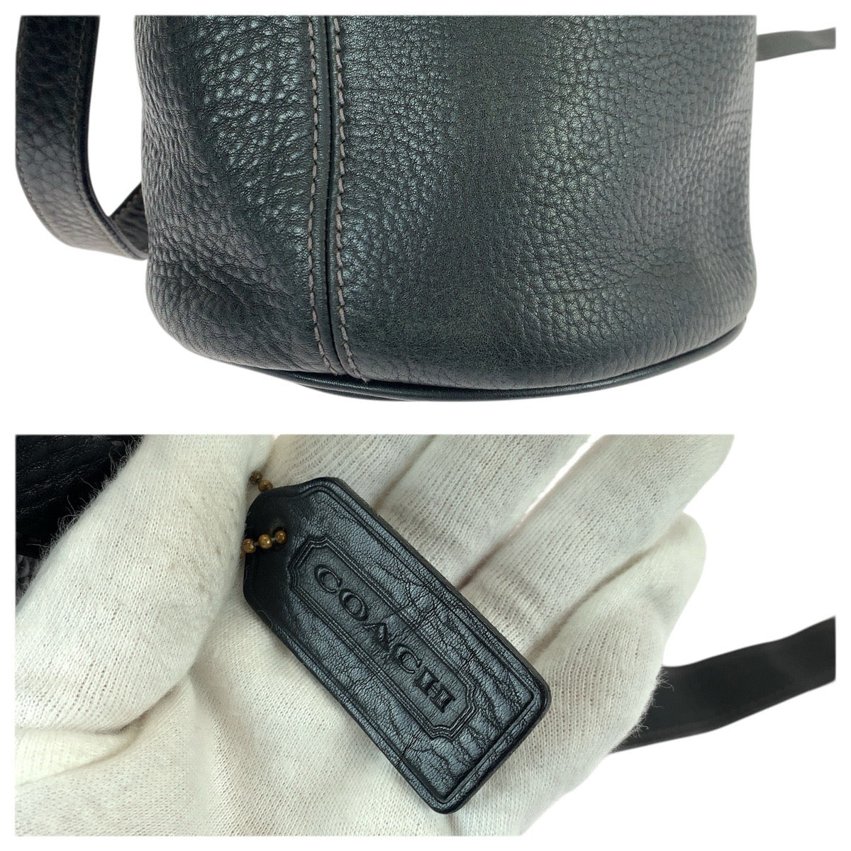 22201
COACH Vintage Old Coach Drawstring Black Gold Hardware Leather 4905 Shoulder Bag Unisex Women's ABP10