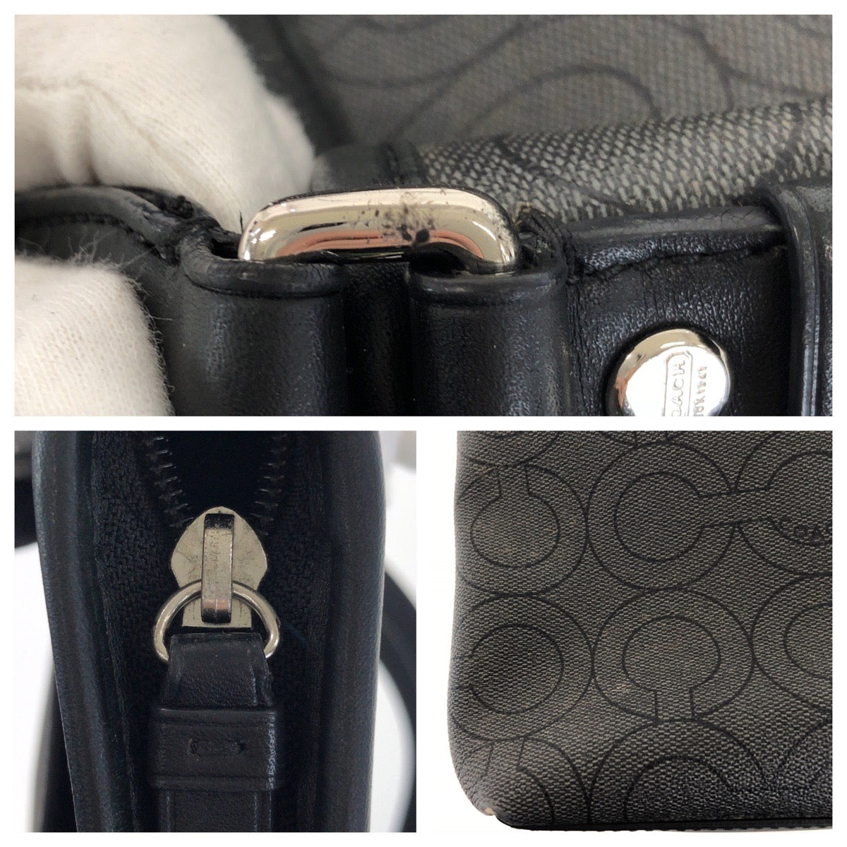 22203
COACH コーチ オプアート グレー ブラック シルバー金具 PVC / レザー 70267 ショルダーバッグ ポシェット メンズ ABP8