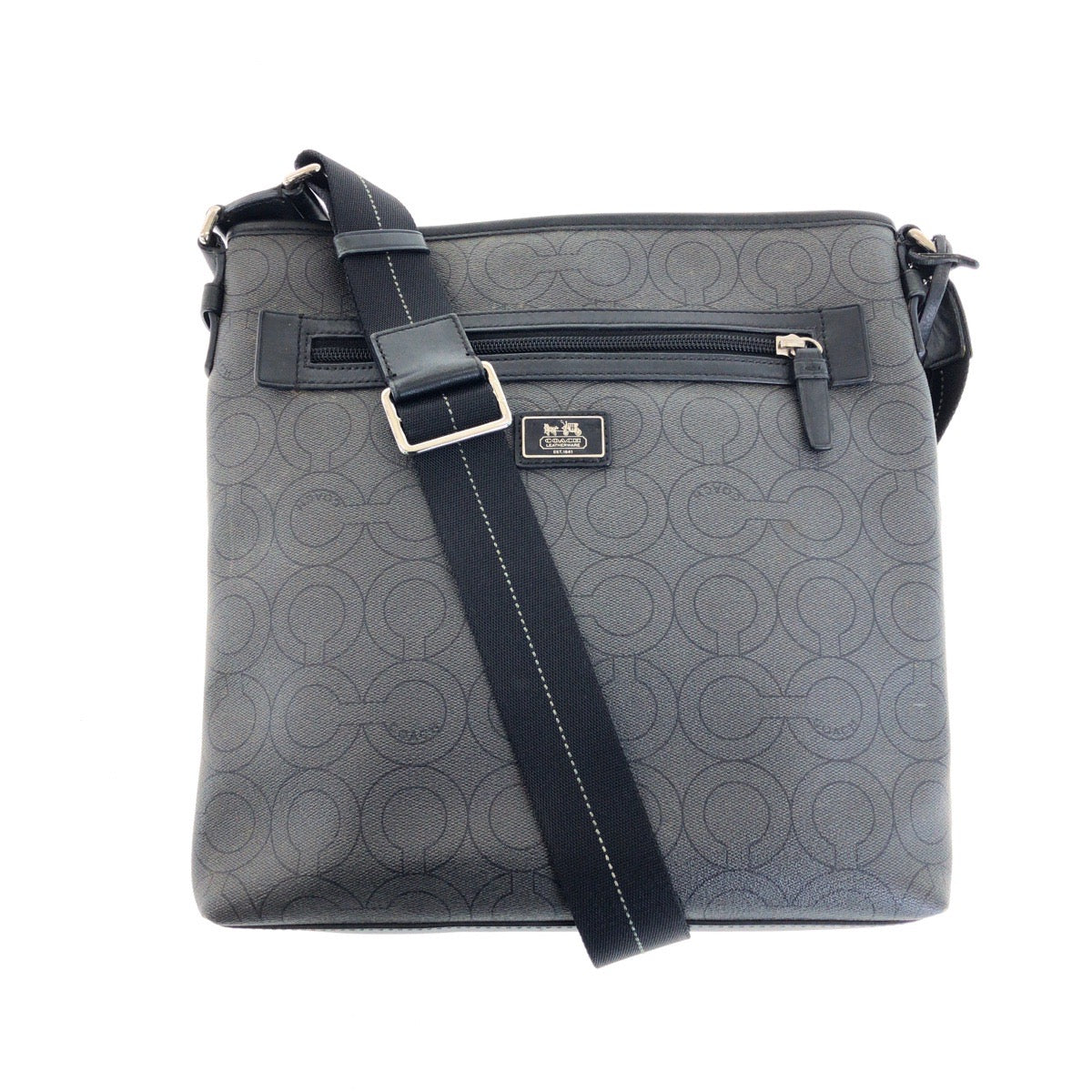 22203
COACH コーチ オプアート グレー ブラック シルバー金具 PVC / レザー 70267 ショルダーバッグ ポシェット メンズ ABP8