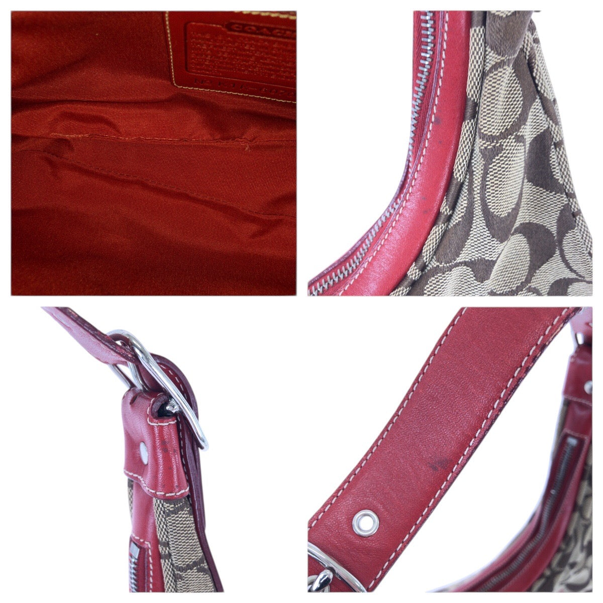 22204
COACH コーチ シグネチャー ブラウン ベージュ レッド キャンバス / レザー K1K-6070 ショルダーバッグ レディース AB7