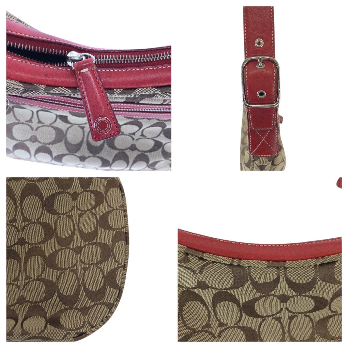 22204
COACH コーチ シグネチャー ブラウン ベージュ レッド キャンバス / レザー K1K-6070 ショルダーバッグ レディース AB7