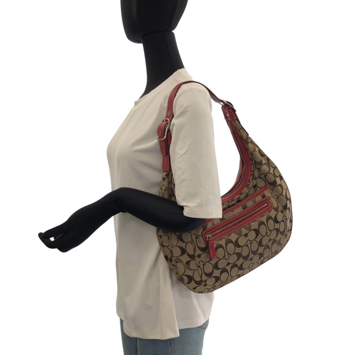 22204
COACH コーチ シグネチャー ブラウン ベージュ レッド キャンバス / レザー K1K-6070 ショルダーバッグ レディース AB7