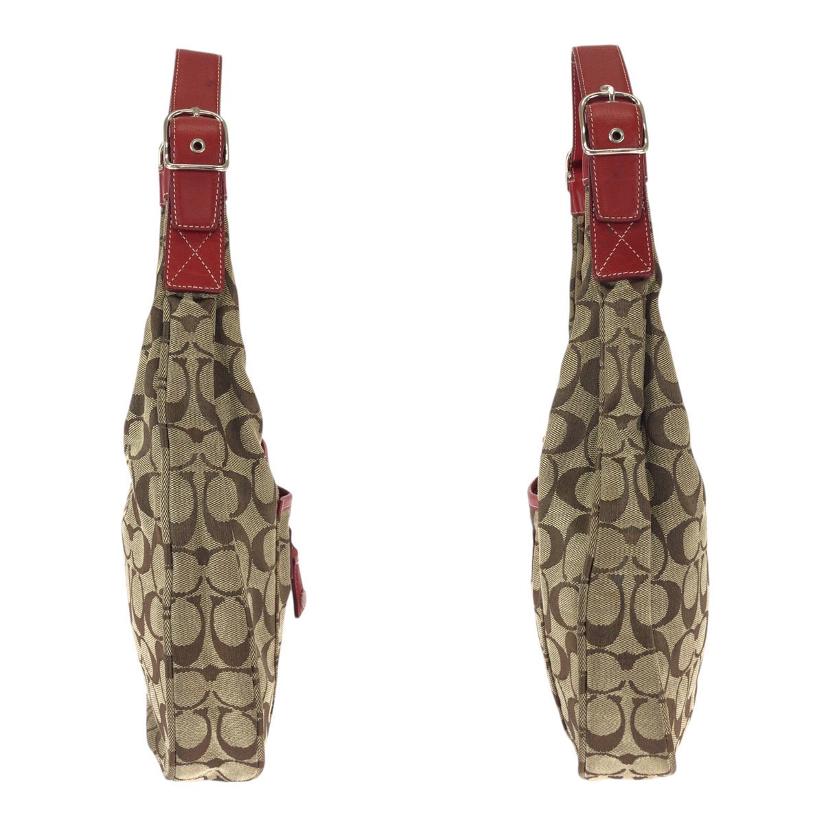 22204
COACH コーチ シグネチャー ブラウン ベージュ レッド キャンバス / レザー K1K-6070 ショルダーバッグ レディース AB7