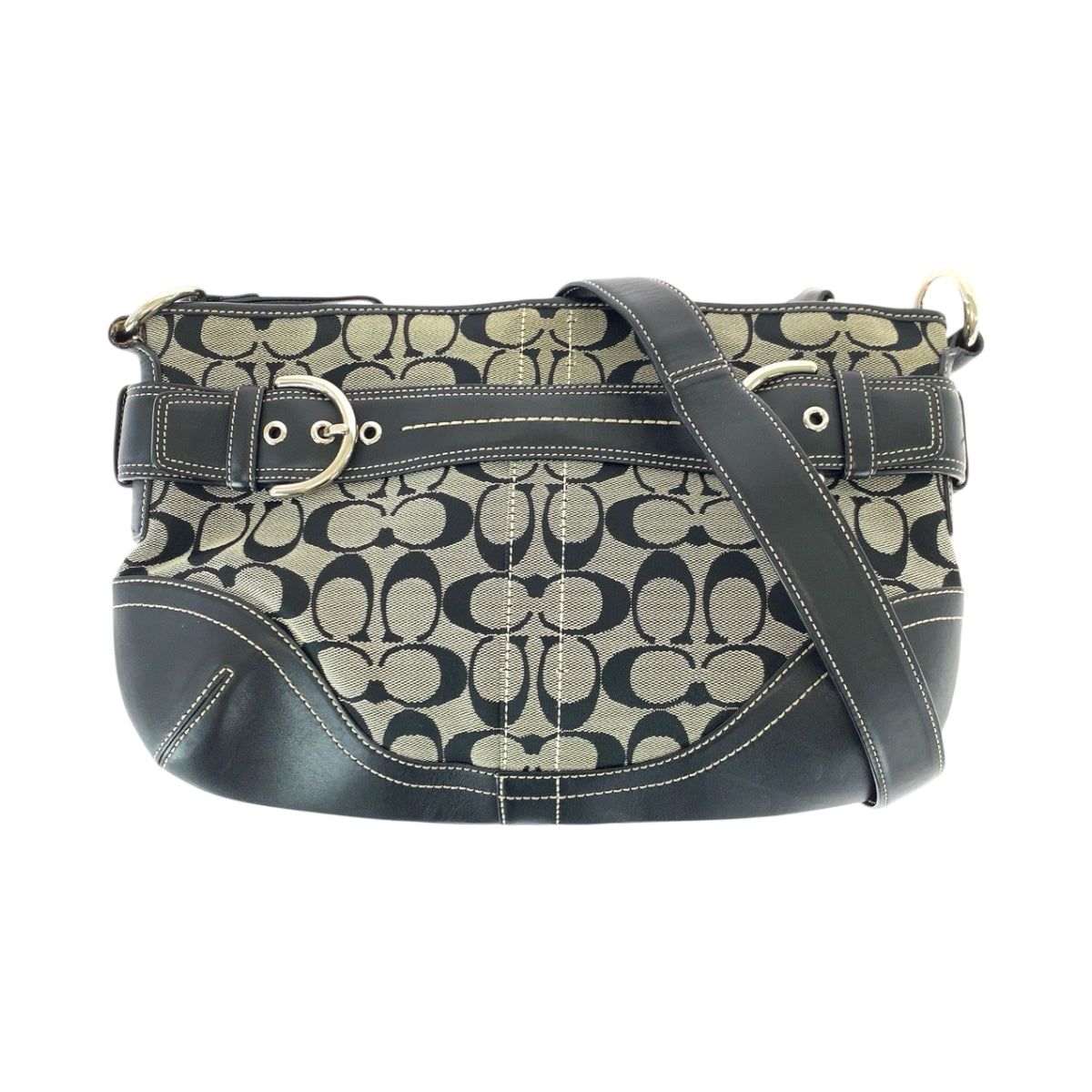 22205
COACH コーチ シグネチャー ブラック 黒 グレー キャンバス / レザー E06K-7077 ショルダーバッグ メッセンジャーバッグ レディース ABP8