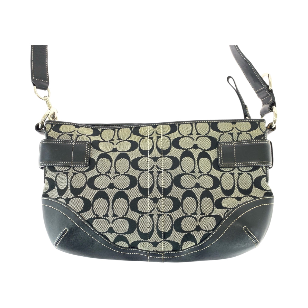 22205
COACH コーチ シグネチャー ブラック 黒 グレー キャンバス / レザー E06K-7077 ショルダーバッグ メッセンジャーバッグ レディース ABP8