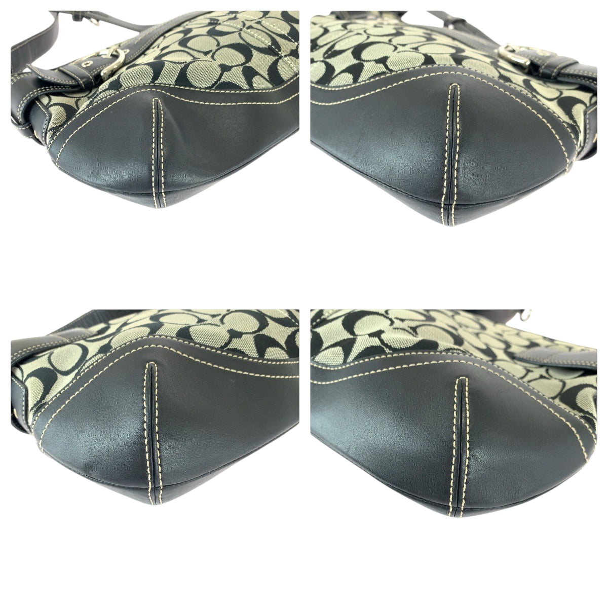 22205
COACH コーチ シグネチャー ブラック 黒 グレー キャンバス / レザー E06K-7077 ショルダーバッグ メッセンジャーバッグ レディース ABP8