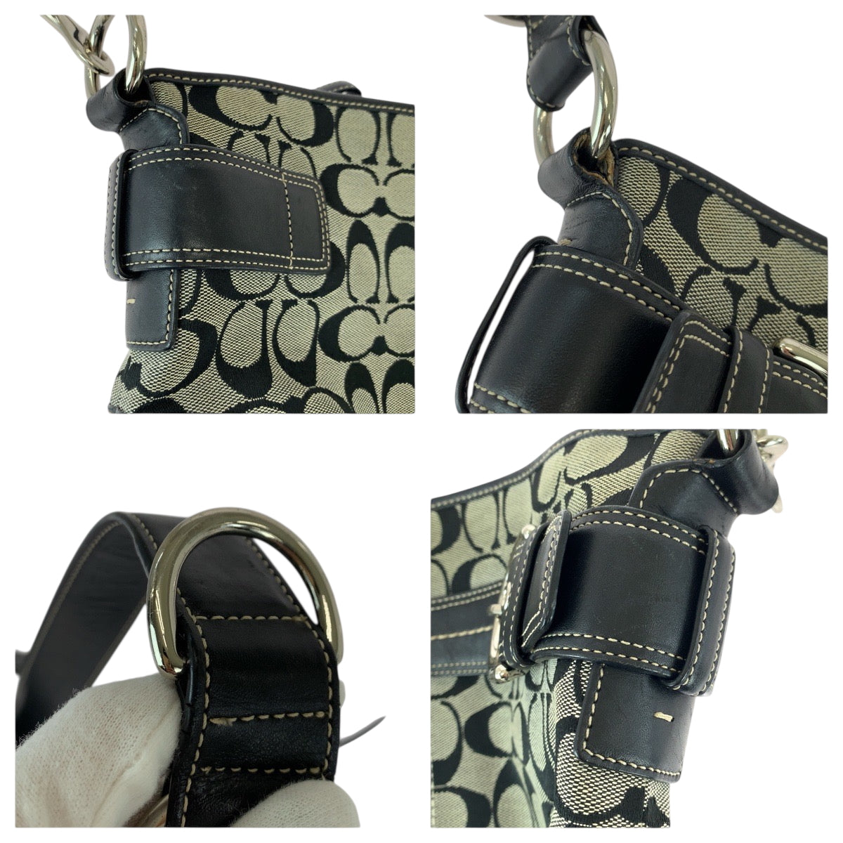 22205
COACH コーチ シグネチャー ブラック 黒 グレー キャンバス / レザー E06K-7077 ショルダーバッグ メッセンジャーバッグ レディース ABP8