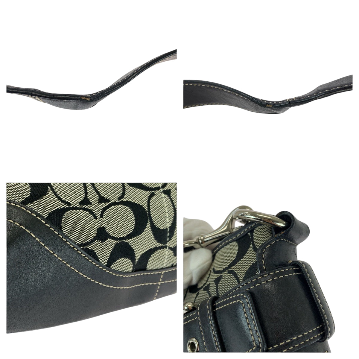 22205
COACH コーチ シグネチャー ブラック 黒 グレー キャンバス / レザー E06K-7077 ショルダーバッグ メッセンジャーバッグ レディース ABP8