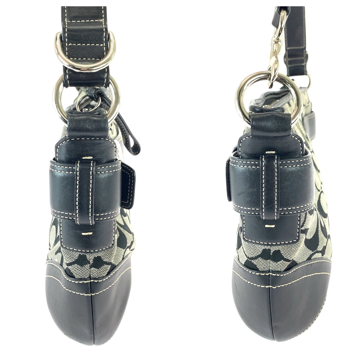 22205
COACH コーチ シグネチャー ブラック 黒 グレー キャンバス / レザー E06K-7077 ショルダーバッグ メッセンジャーバッグ レディース ABP8