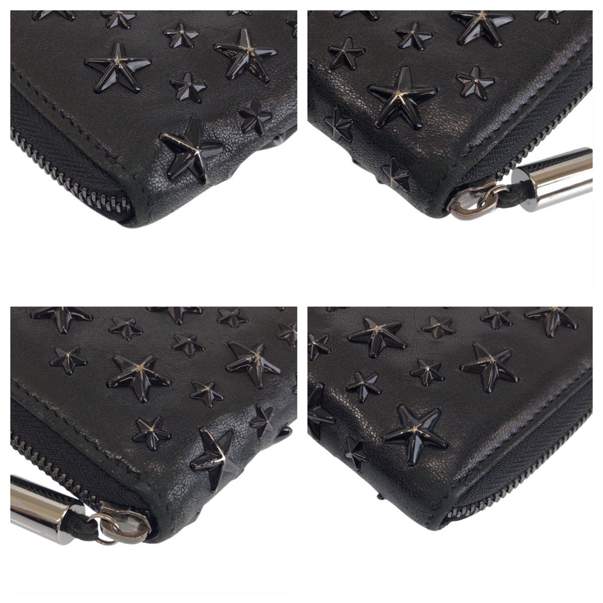22207
JIMMY CHOO ジミーチュウ スタースタッズ ブラック 黒 シルバー金具 レザー 4BVZ0M 長財布 ロングウォレット レディース AB7