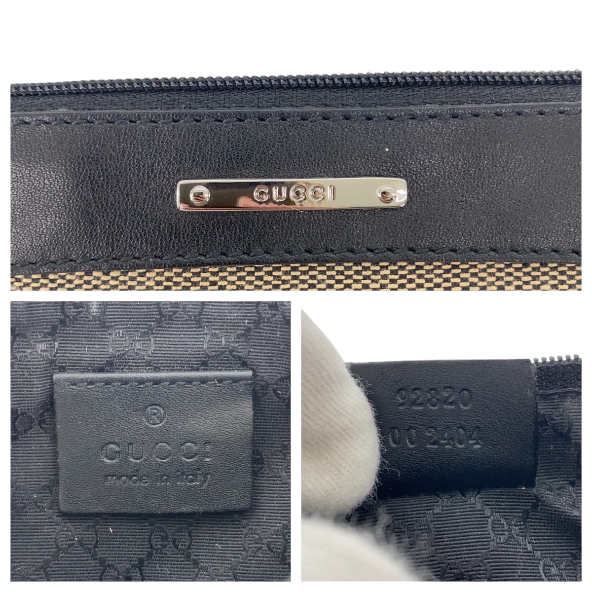 22210
GUCCI グッチ ブラック ベージュ シルバー金具 キャンバス / レザー 92820 ハンドバッグ アクセサリーポーチ レディース A35