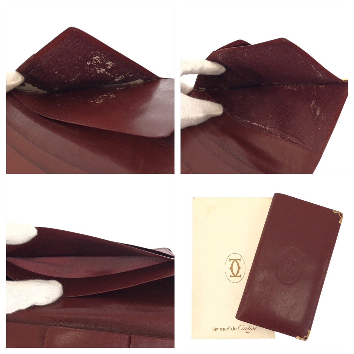22214
CARTIER Must Line Wine Red Bordeaux Gold Hardware Leather Long Wallet Long Wallet Women's B3