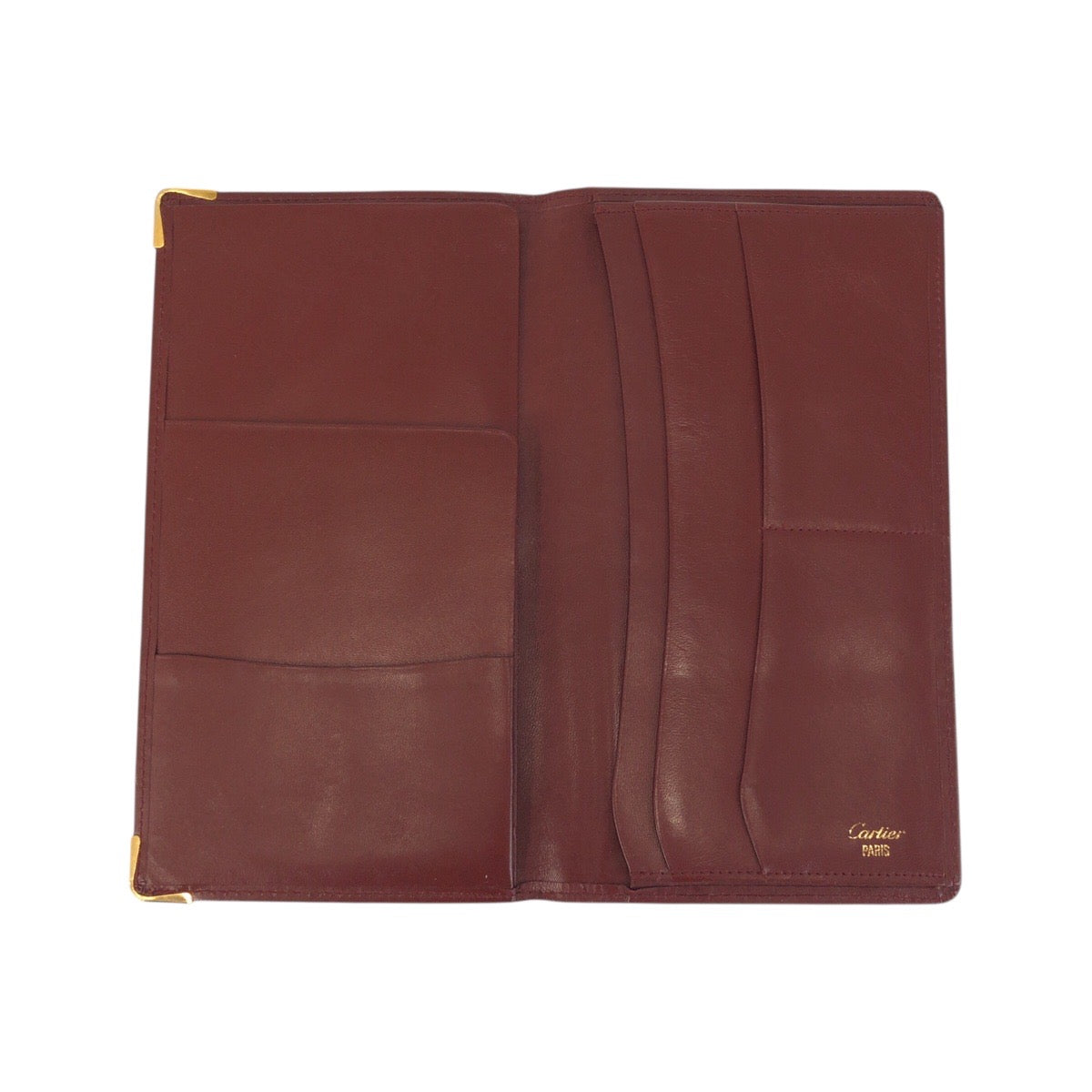 22214
CARTIER Must Line Wine Red Bordeaux Gold Hardware Leather Long Wallet Long Wallet Women's B3