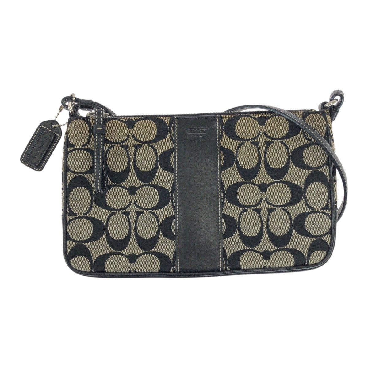 22215
COACH コーチ シグネチャー ブラック グレー シルバー金具 キャンバス / レザー A06W-6338 ショルダーバッグ ポシェット レディース AB5
