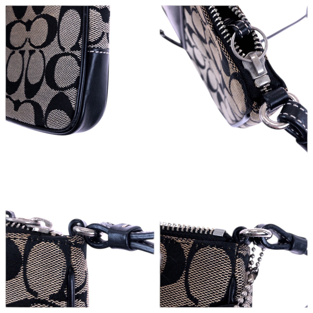 22215
COACH コーチ シグネチャー ブラック グレー シルバー金具 キャンバス / レザー A06W-6338 ショルダーバッグ ポシェット レディース AB5