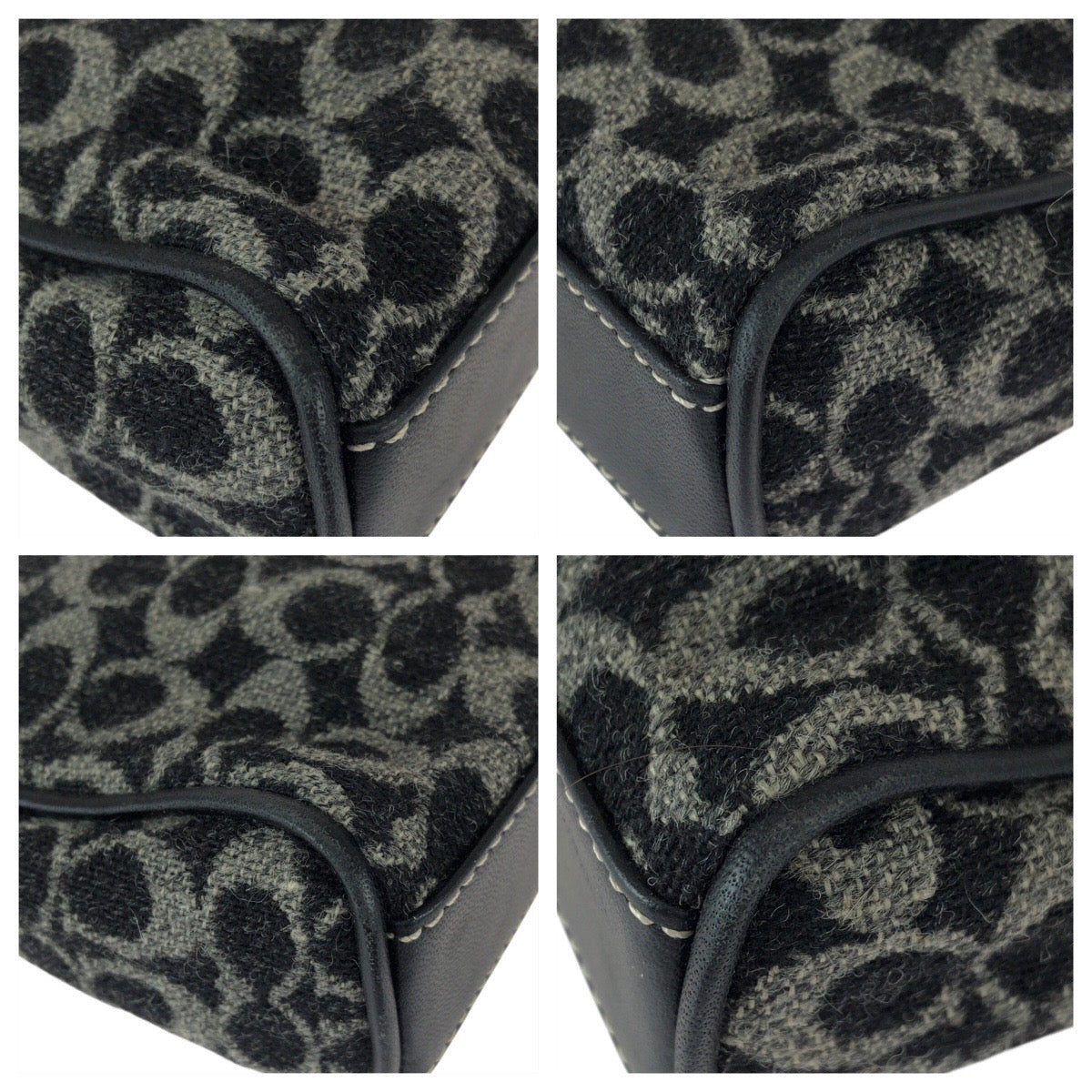 22221
COACH コーチ ミニシグネチャー ブラック 黒 グレー シルバー金具 ウール / レザー FO J 8132 ハンドバッグ アクセサリーポーチ レディース A10