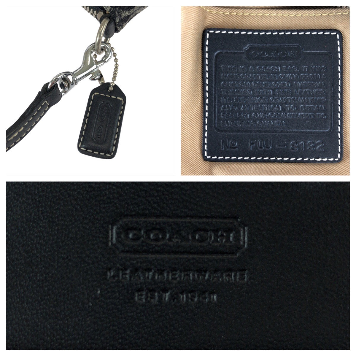 22221
COACH コーチ ミニシグネチャー ブラック 黒 グレー シルバー金具 ウール / レザー FO J 8132 ハンドバッグ アクセサリーポーチ レディース A10