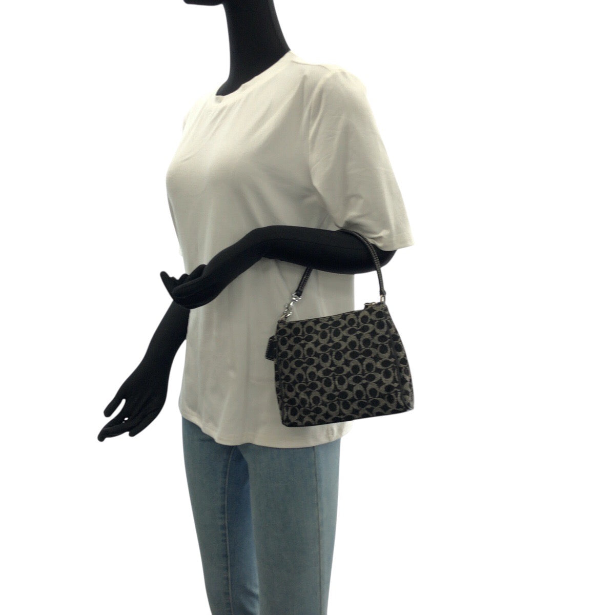 22221
COACH コーチ ミニシグネチャー ブラック 黒 グレー シルバー金具 ウール / レザー FO J 8132 ハンドバッグ アクセサリーポーチ レディース A10