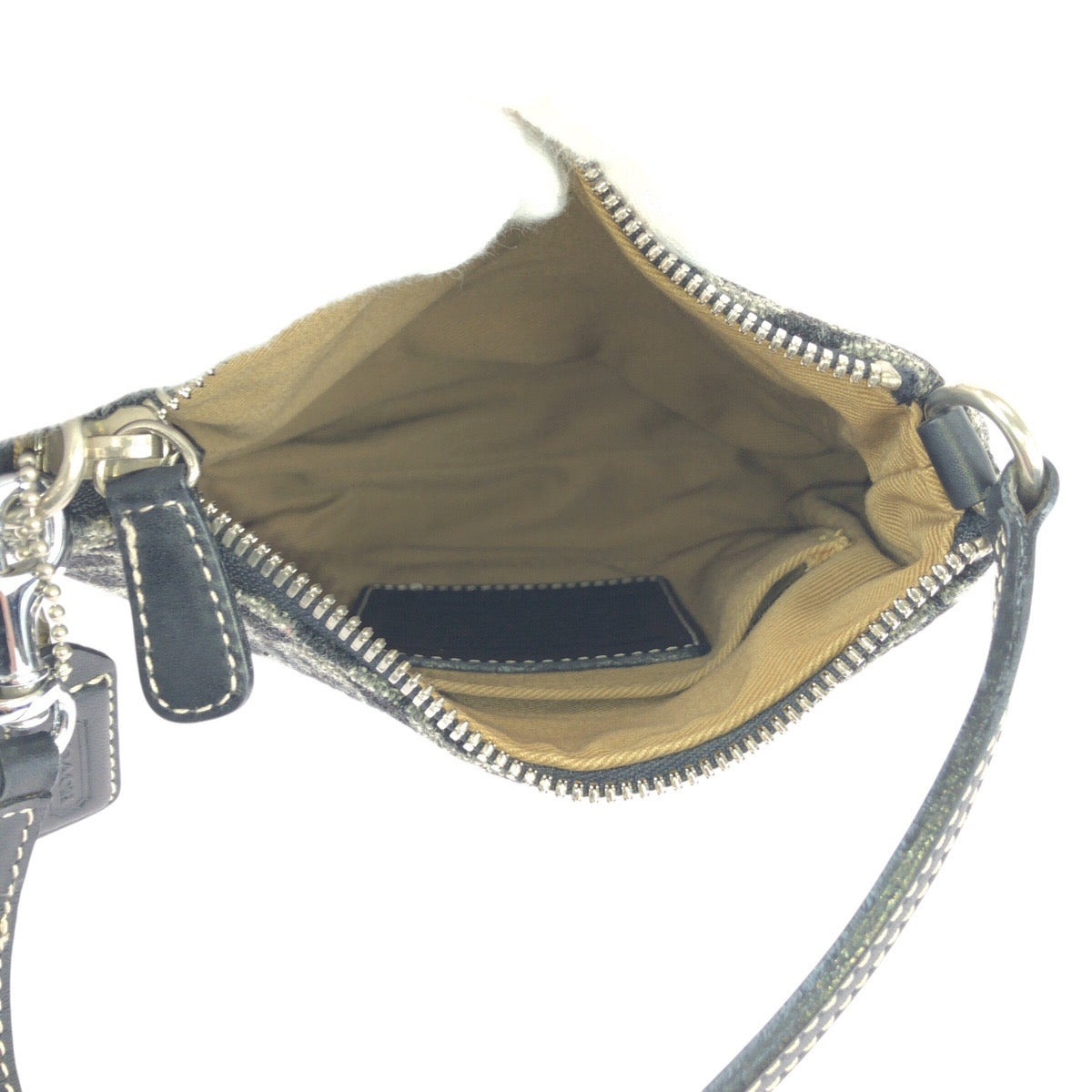 22221
COACH コーチ ミニシグネチャー ブラック 黒 グレー シルバー金具 ウール / レザー FO J 8132 ハンドバッグ アクセサリーポーチ レディース A10