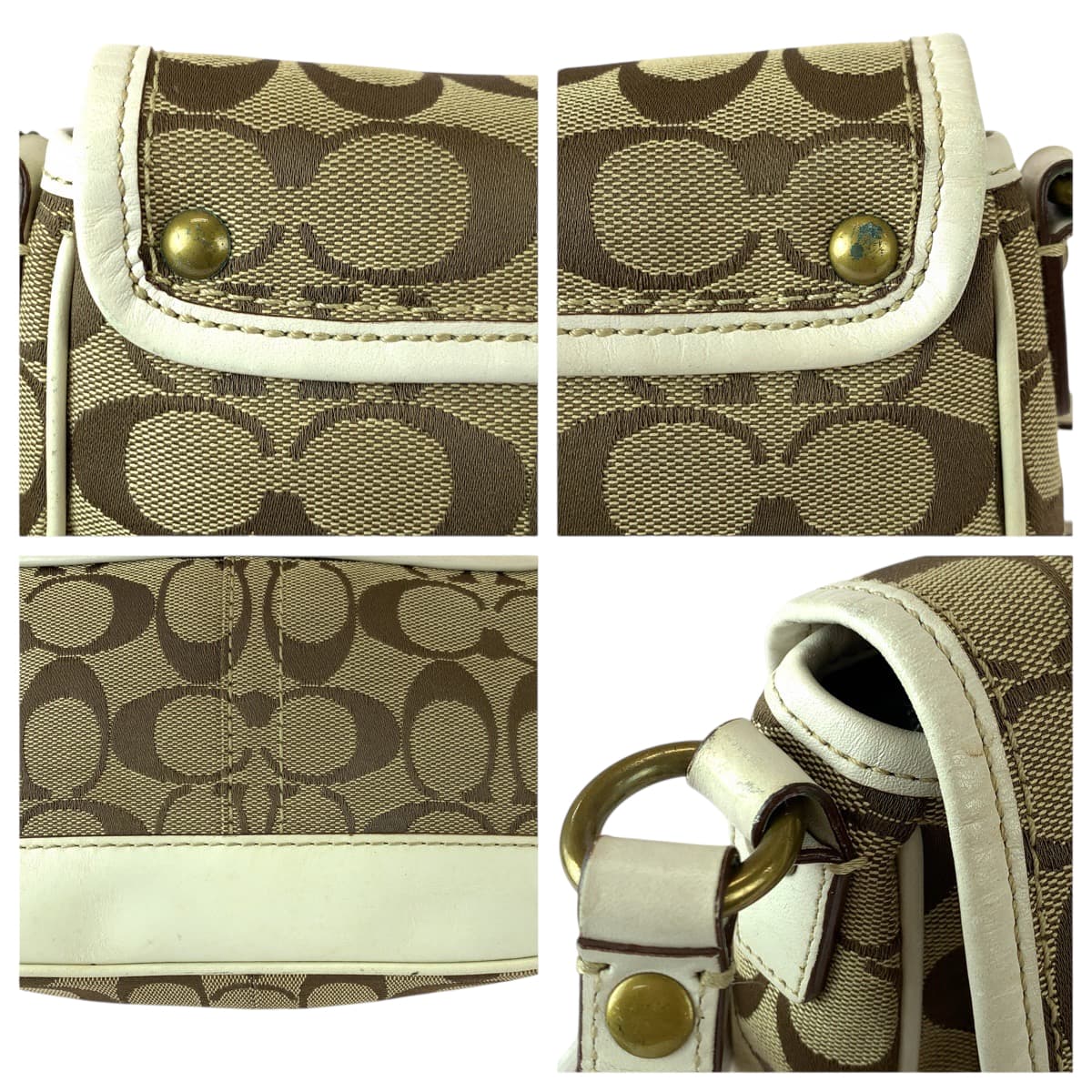 22222
COACH コーチ シグネチャー ベージュ ホワイト ゴールド金具 キャンバス / レザー 10566 ショルダーバッグ メッセンジャーバッグ レディース ABP7