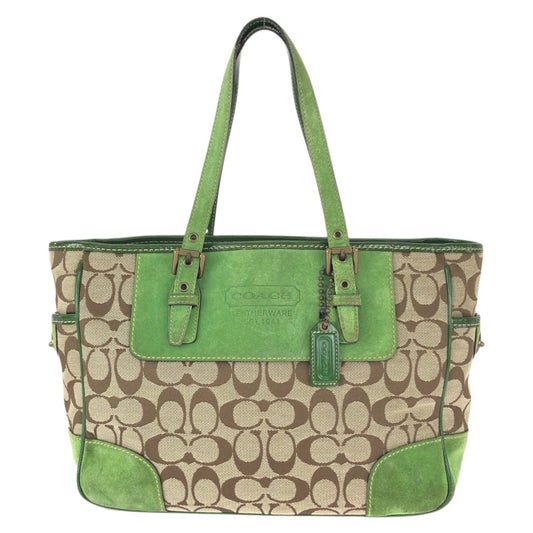 22225
COACH コーチ シグネチャー ベージュ グリーン ゴールド金具 キャンバス / スエード 1443 トートバッグ ハンドバッグ レディース AB6
