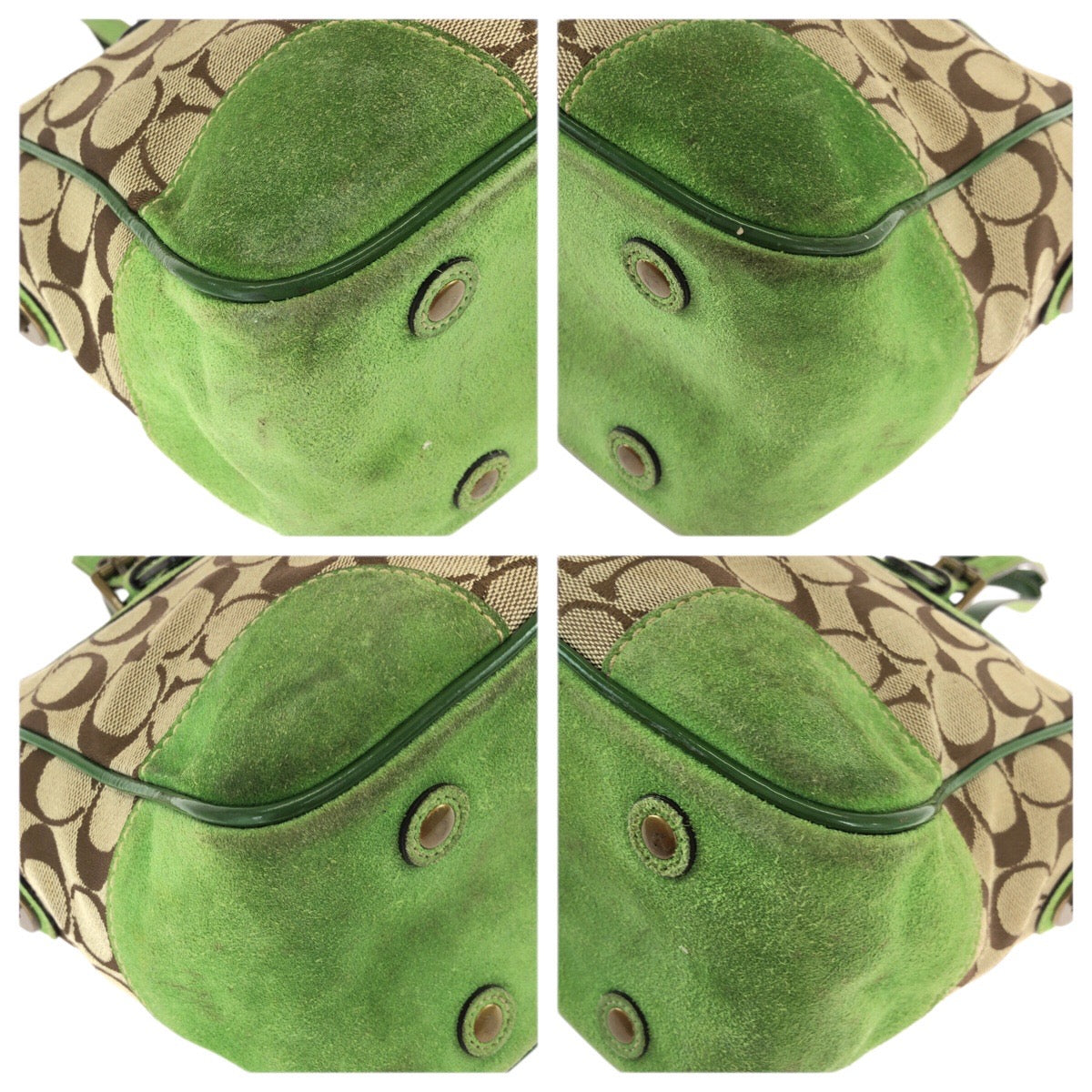 22225
COACH コーチ シグネチャー ベージュ グリーン ゴールド金具 キャンバス / スエード 1443 トートバッグ ハンドバッグ レディース AB6