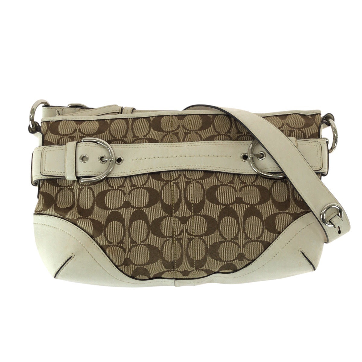 22226
COACH コーチ シグネチャー ブラウン ベージュ ホワイト キャンバス / レザー C0968-F07077 ショルダーバッグ メッセンジャーバッグ レディース AB6