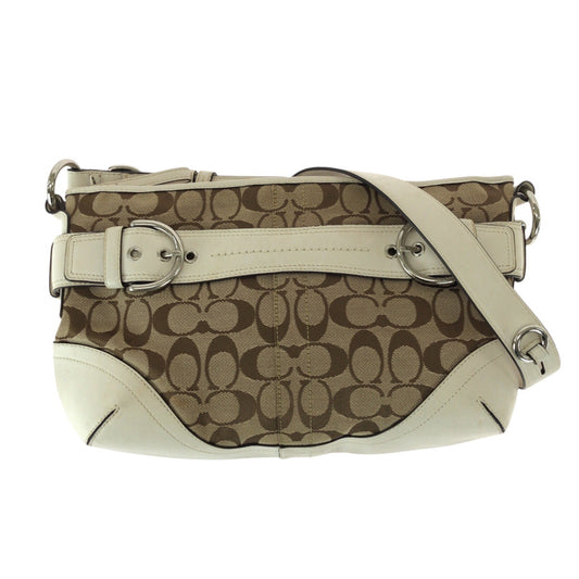 22226
COACH コーチ シグネチャー ブラウン ベージュ ホワイト キャンバス / レザー C0968-F07077 ショルダーバッグ メッセンジャーバッグ レディース AB6
